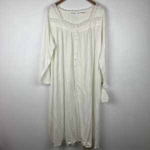 Eileen West Large Long Sleeve Ivory Cotton Nightgown Cottagecore